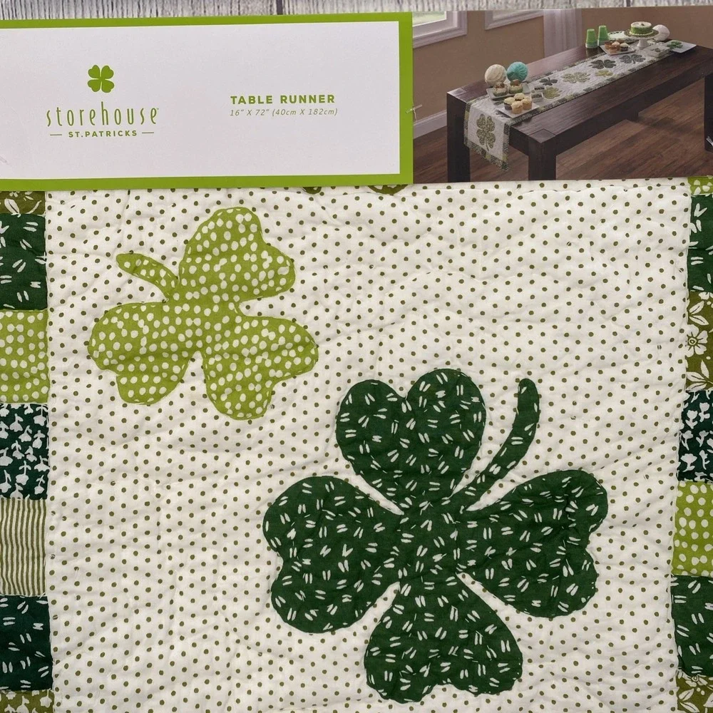 Storehouse Table Runner 16x72 Green St. Patrick's Day Irish Shamrocks Quilted